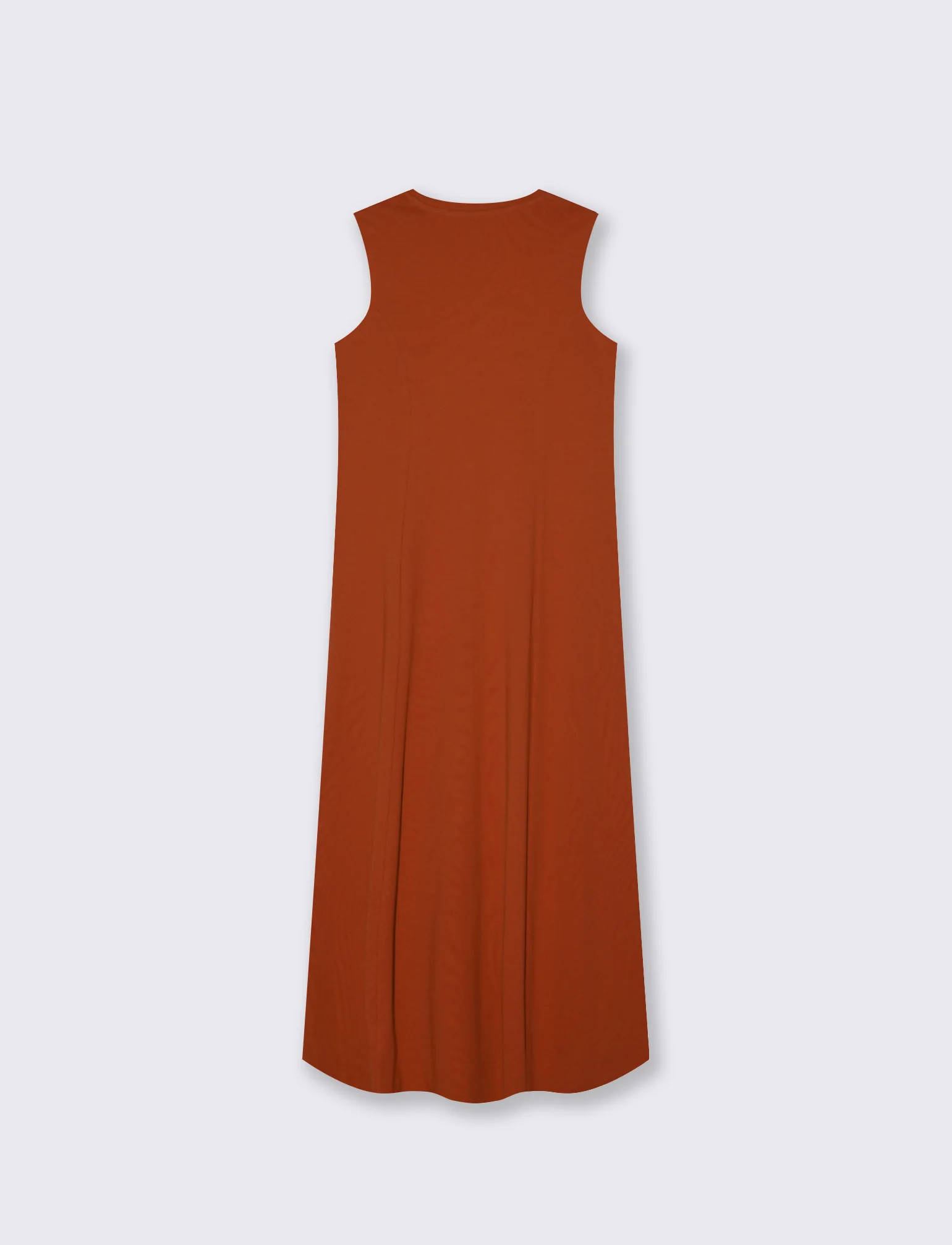 Vestito lungo in cotone svasato senza maniche - Cognac - Image 5