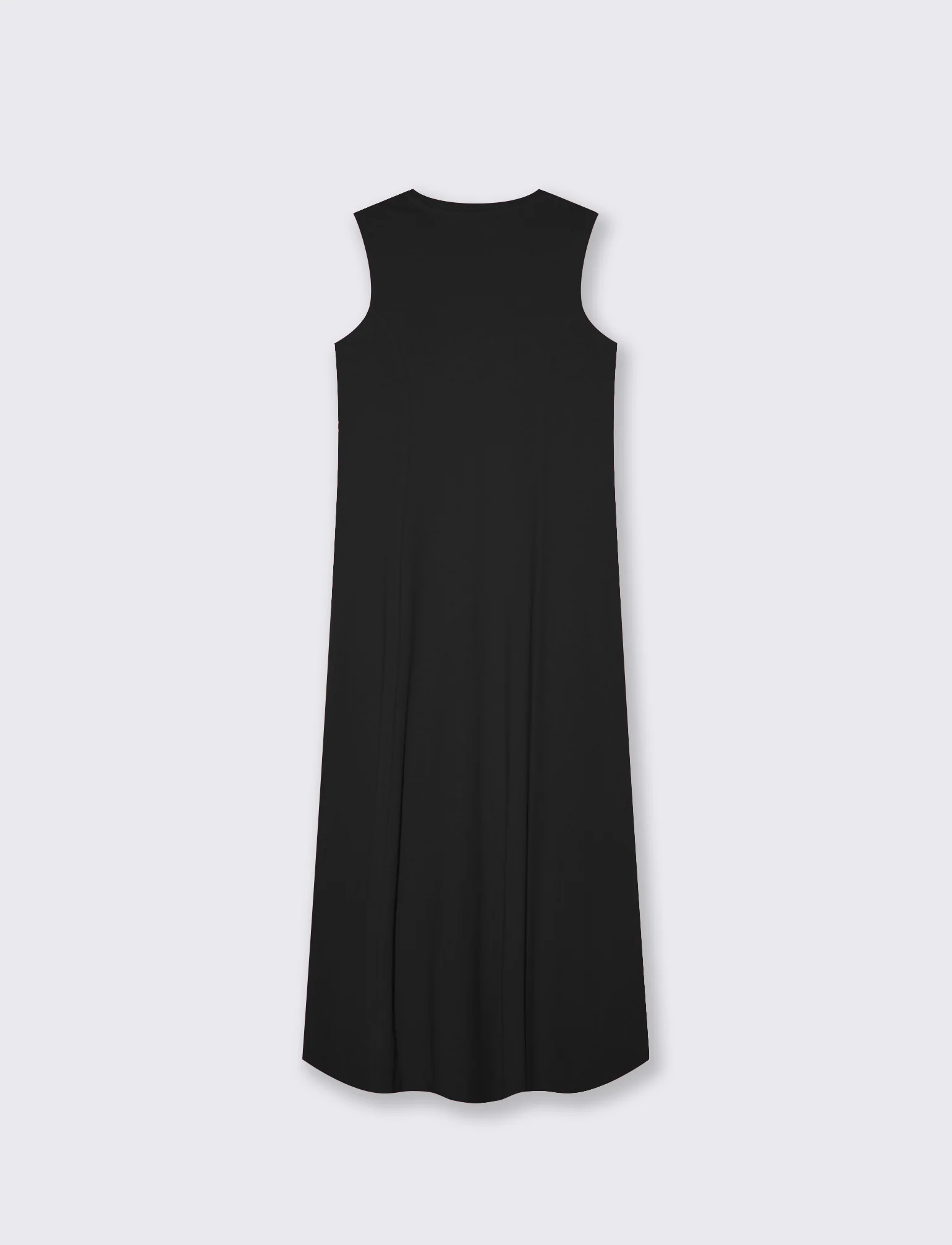 Vestito lungo in cotone svasato senza maniche - Nero - Image 4