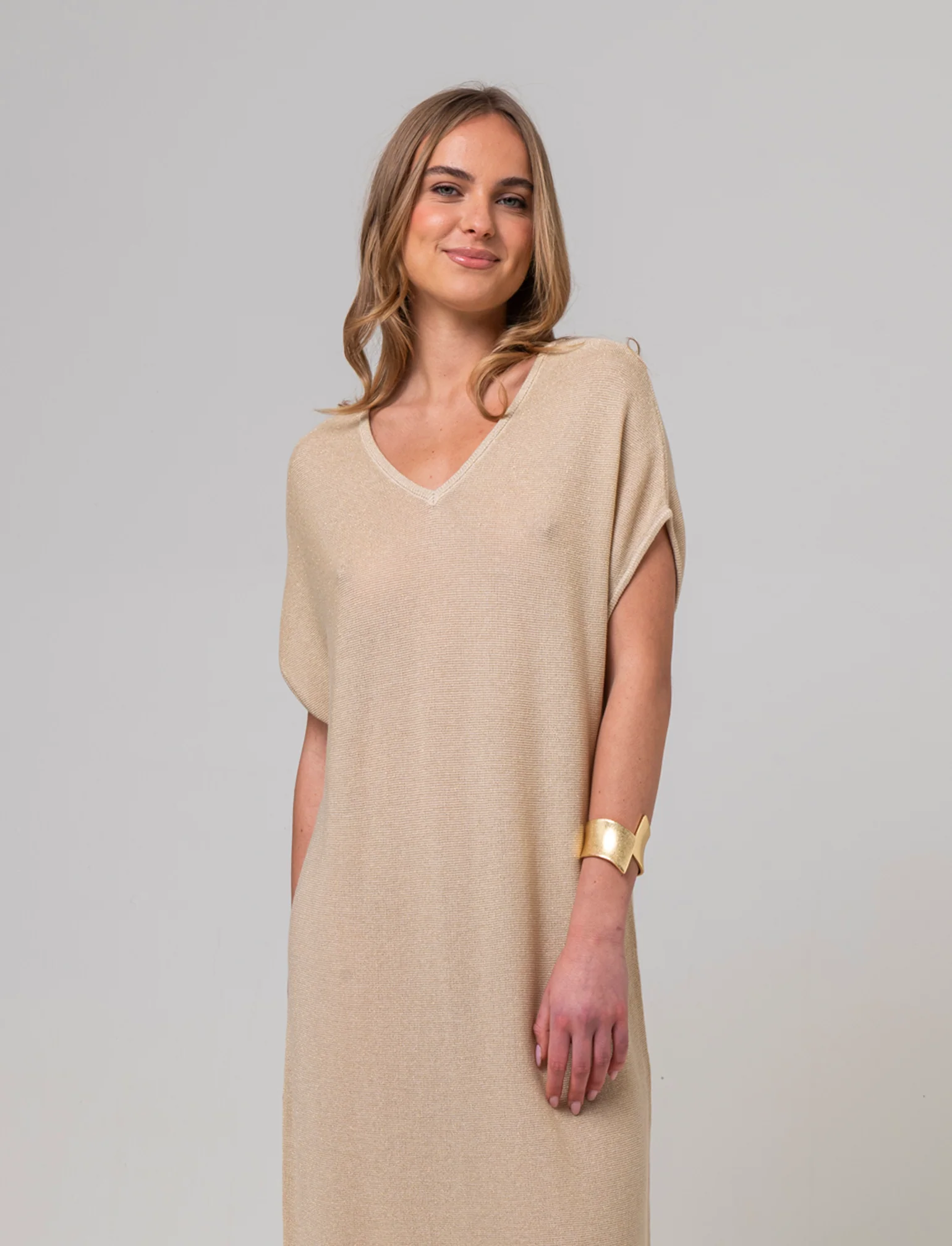 Vestito lungo in maglia da donna - Beige
