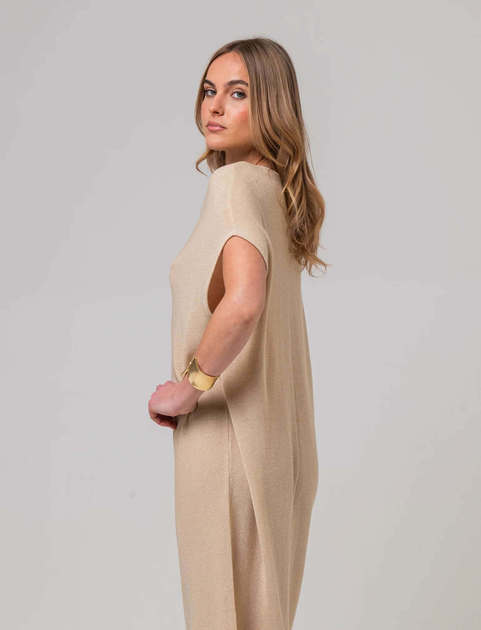 Vestito lungo in maglia da donna - Beige - Image 2