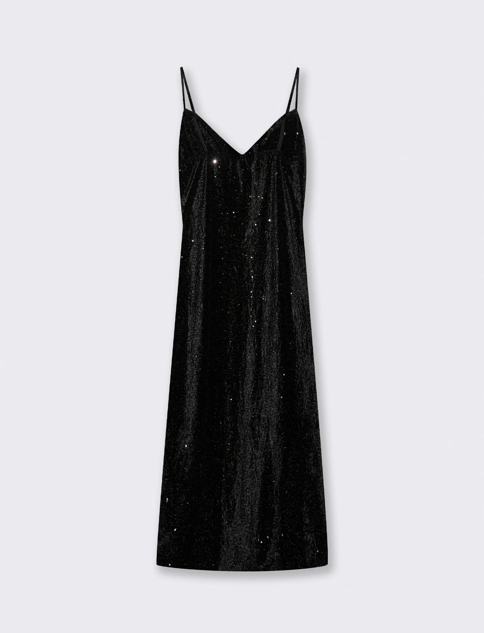 Vestito lungo in paillettes con bretelline - Nero - Image 2
