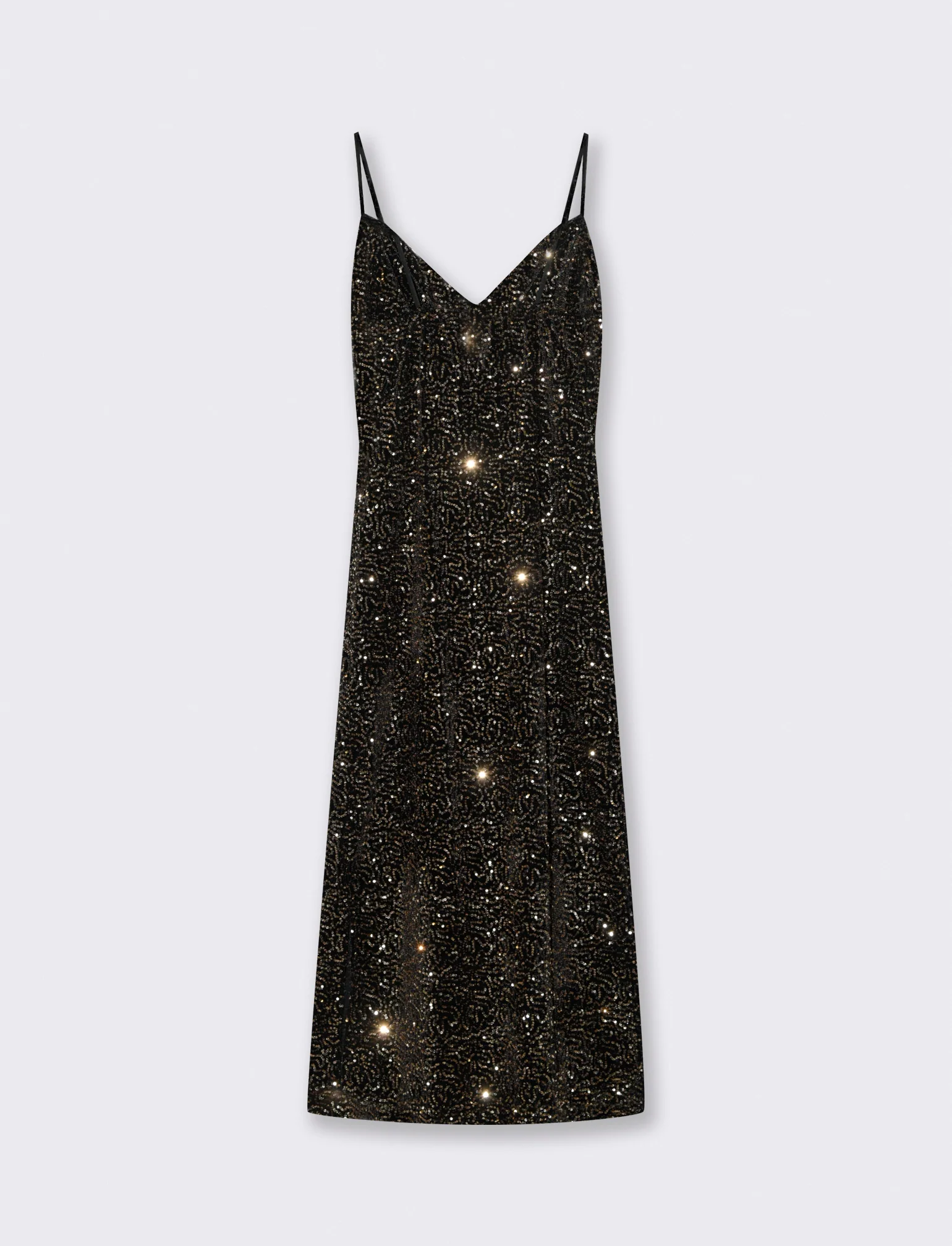 Vestito lungo in paillettes con bretelline - Oro - Image 2