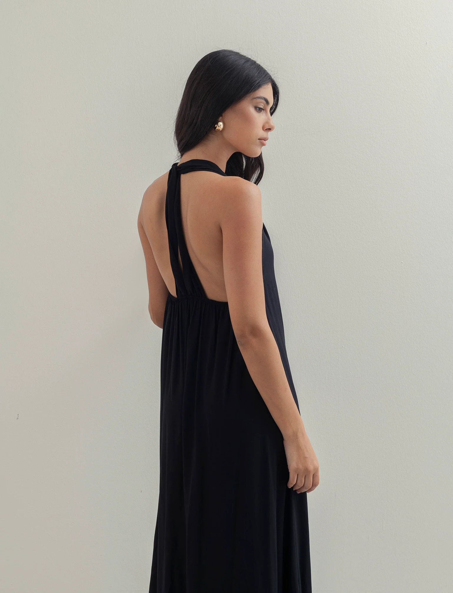 Vestito lungo in viscosa con incrocio sulla schiena - Nero - Image 2