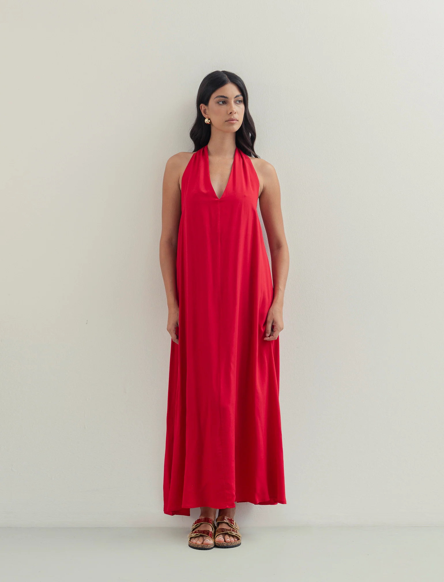 Vestito lungo in viscosa con incrocio sulla schiena - Rosso