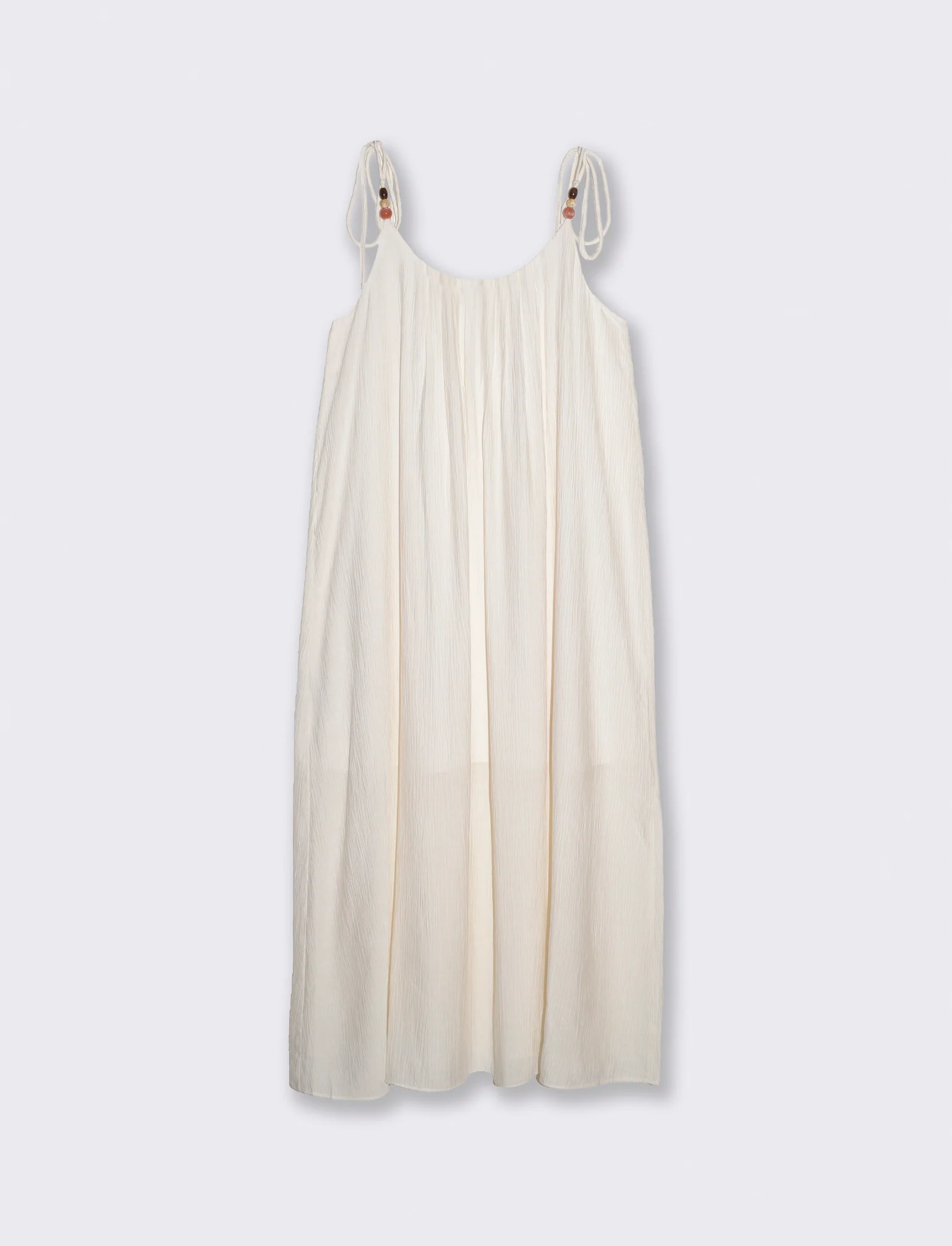 Vestito lungo leggero con pieghe e fiocco - Avorio - Image 4