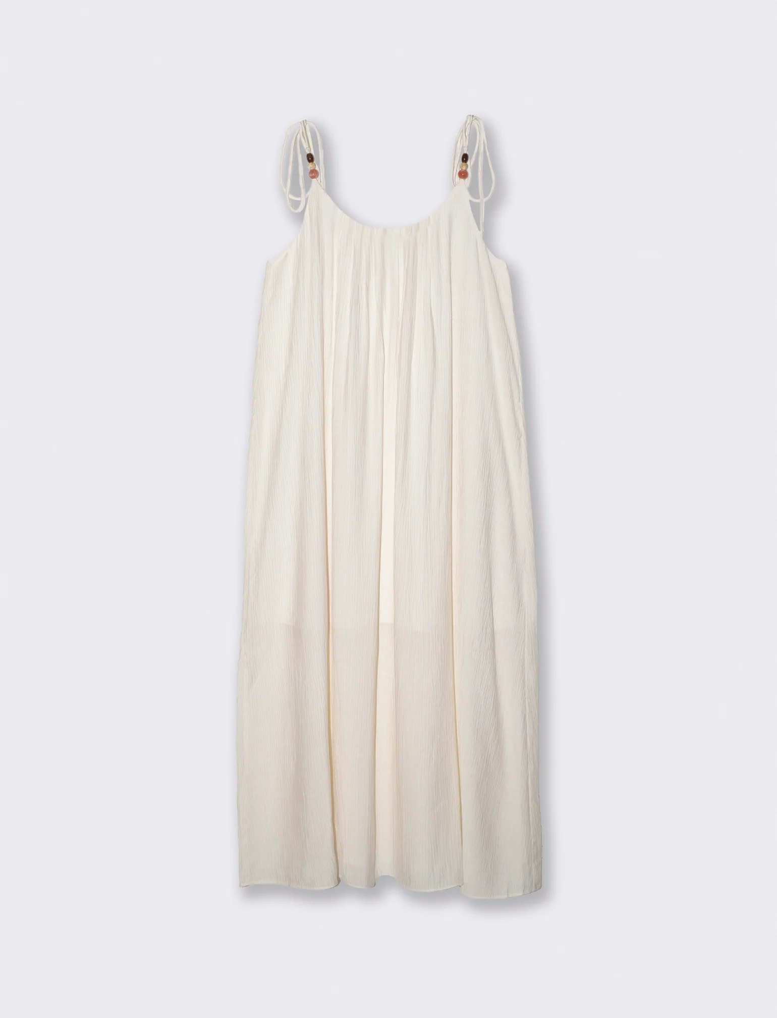 Vestito lungo leggero con pieghe e fiocco - Avorio - Image 5