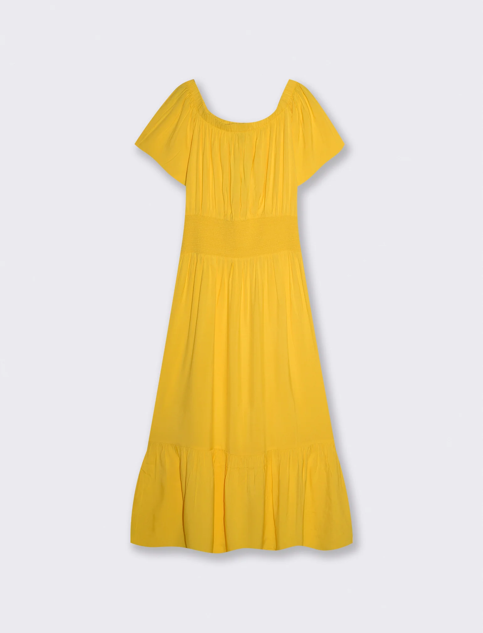 Vestito lungo off shoulder con arricciature - Giallo limone - Image 2