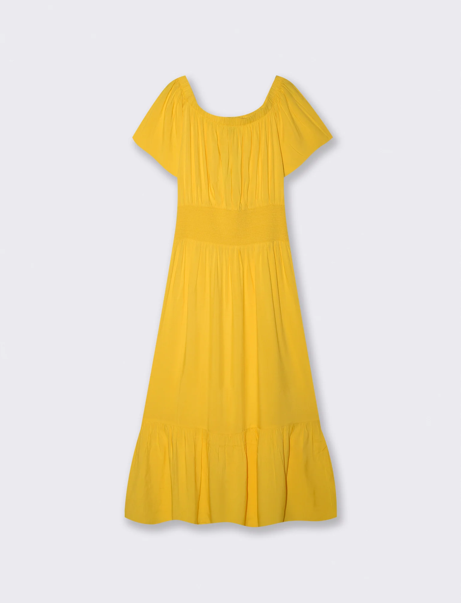 Vestito lungo off shoulder con arricciature - Giallo limone - Image 4