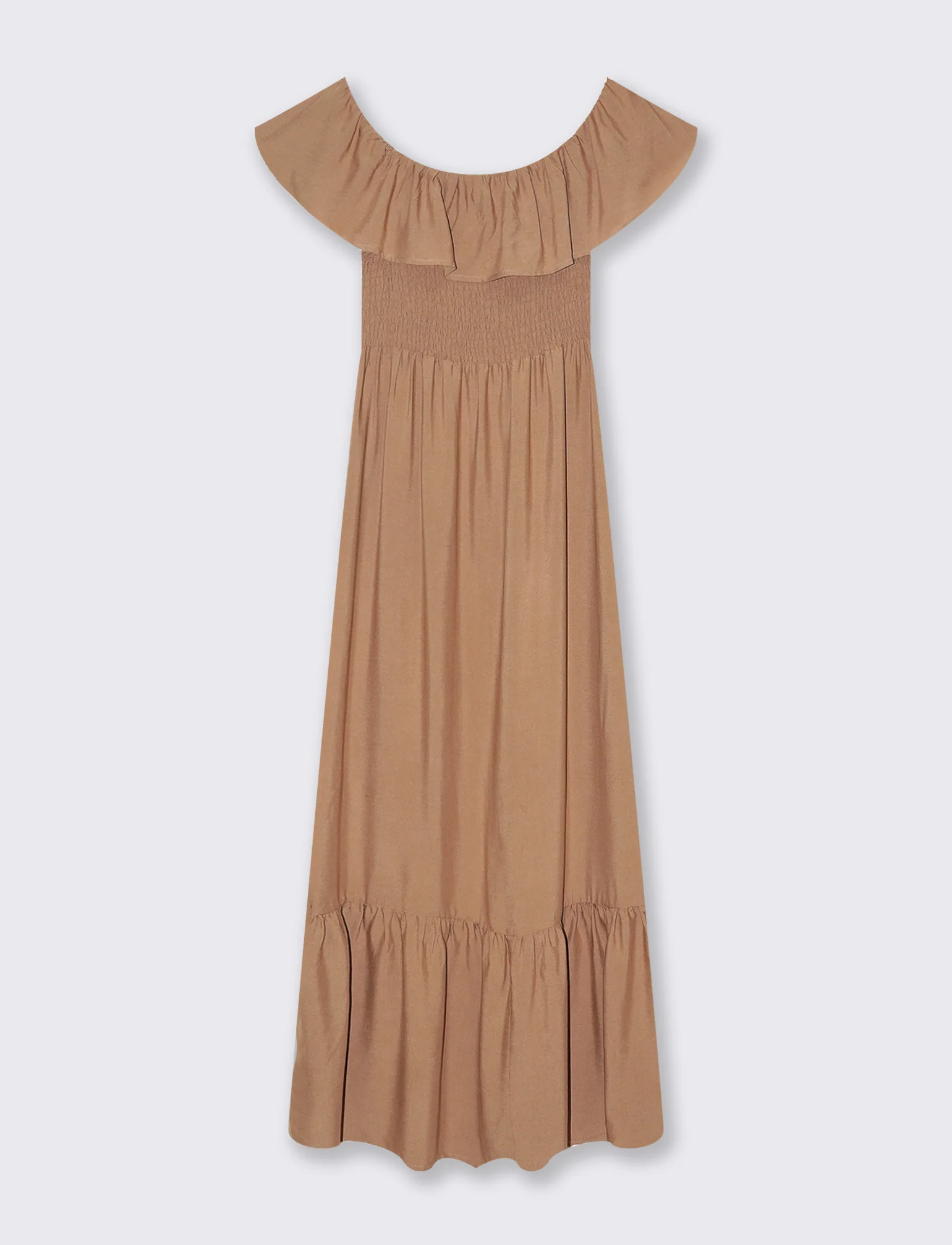 Vestito lungo off shoulder da donna - Caramello - Image 4