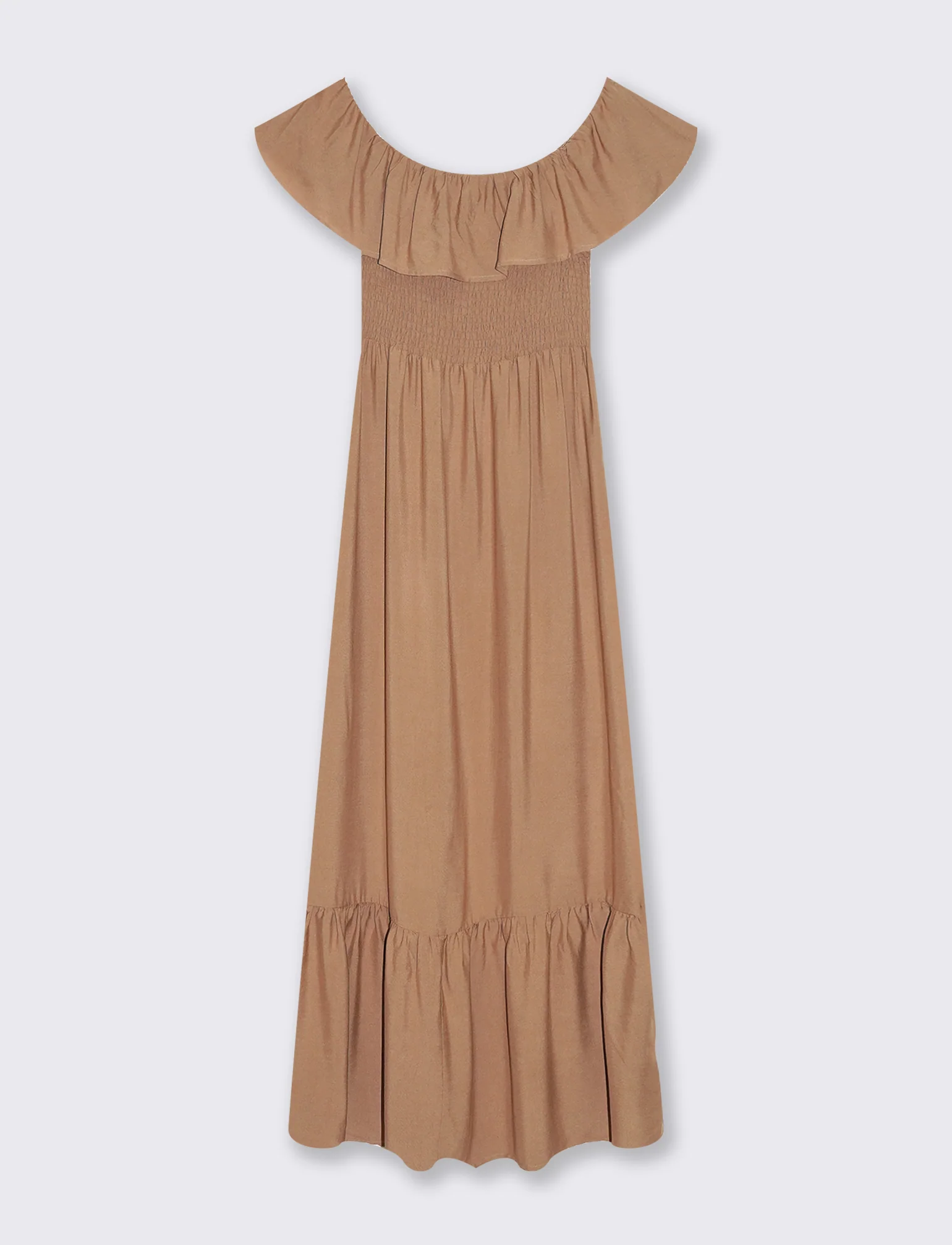Vestito lungo off shoulder da donna - Caramello - Image 5