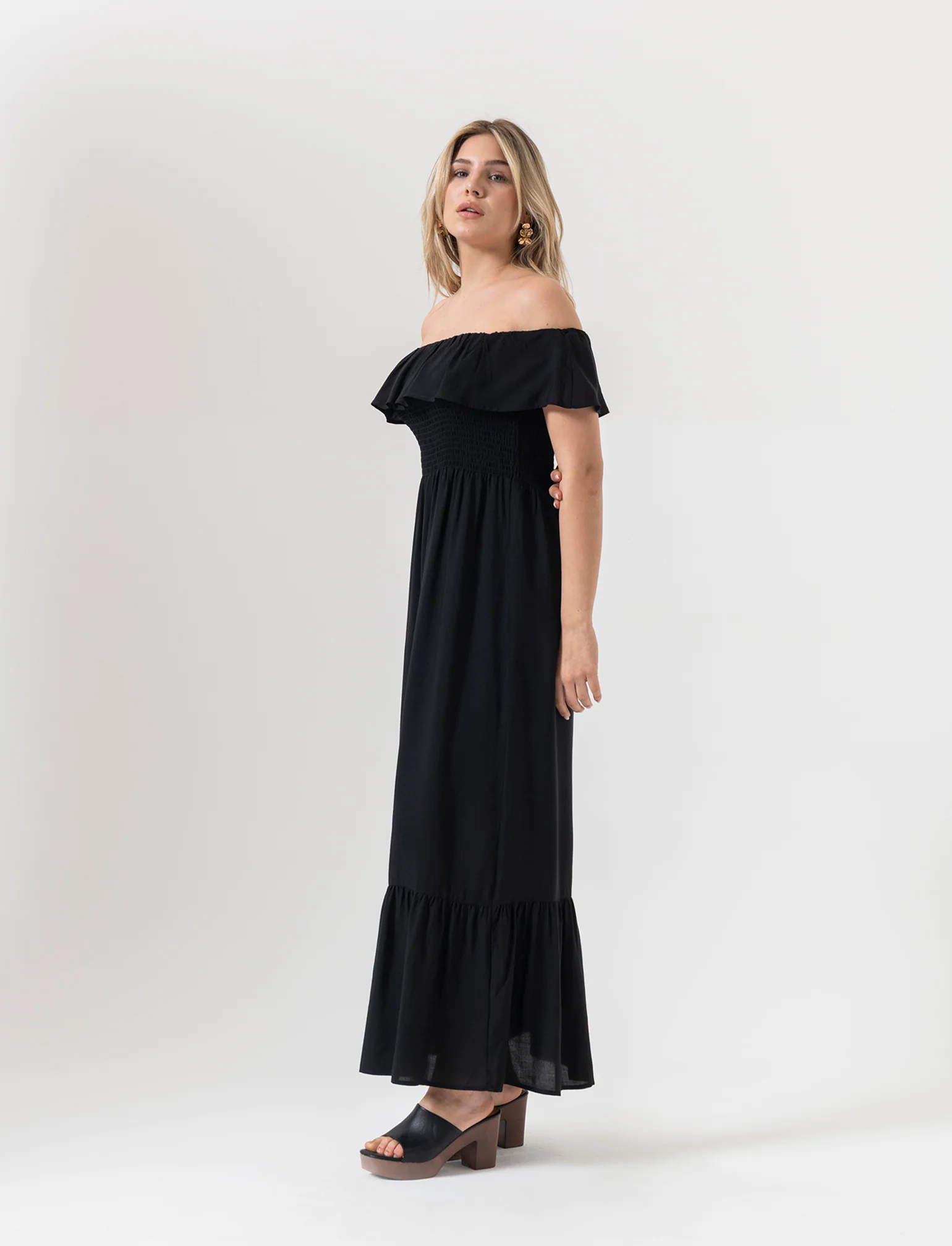 Vestito lungo off shoulder da donna - Nero - Image 3