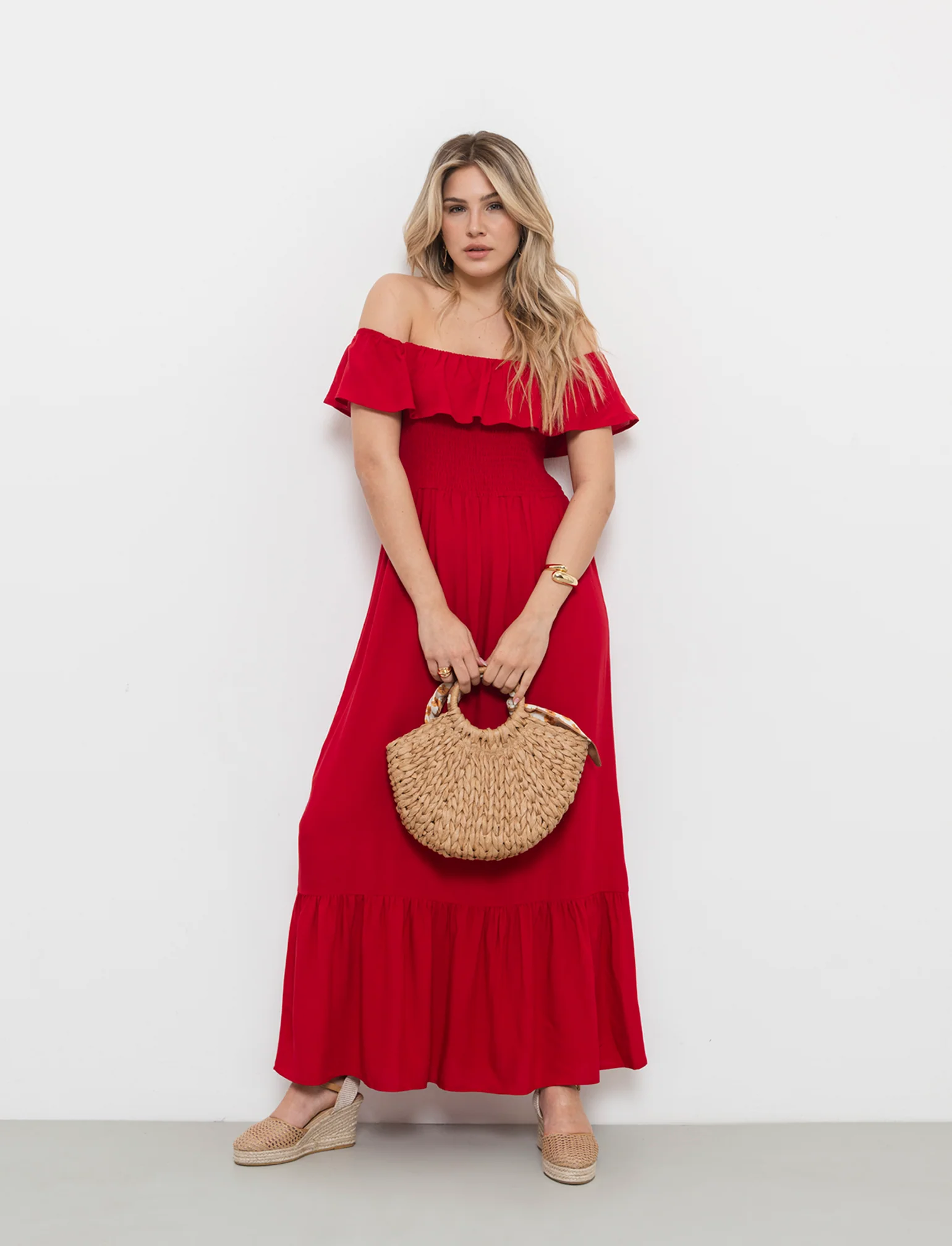Vestito lungo off shoulder da donna - Rosso scarlatto - Image 3