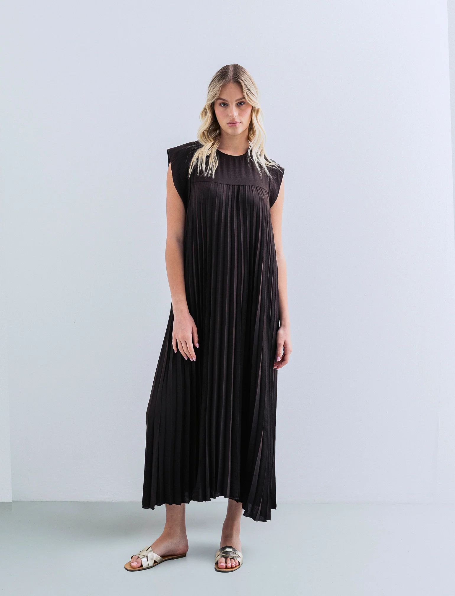 vestito lungo plisset giro manica - Moro