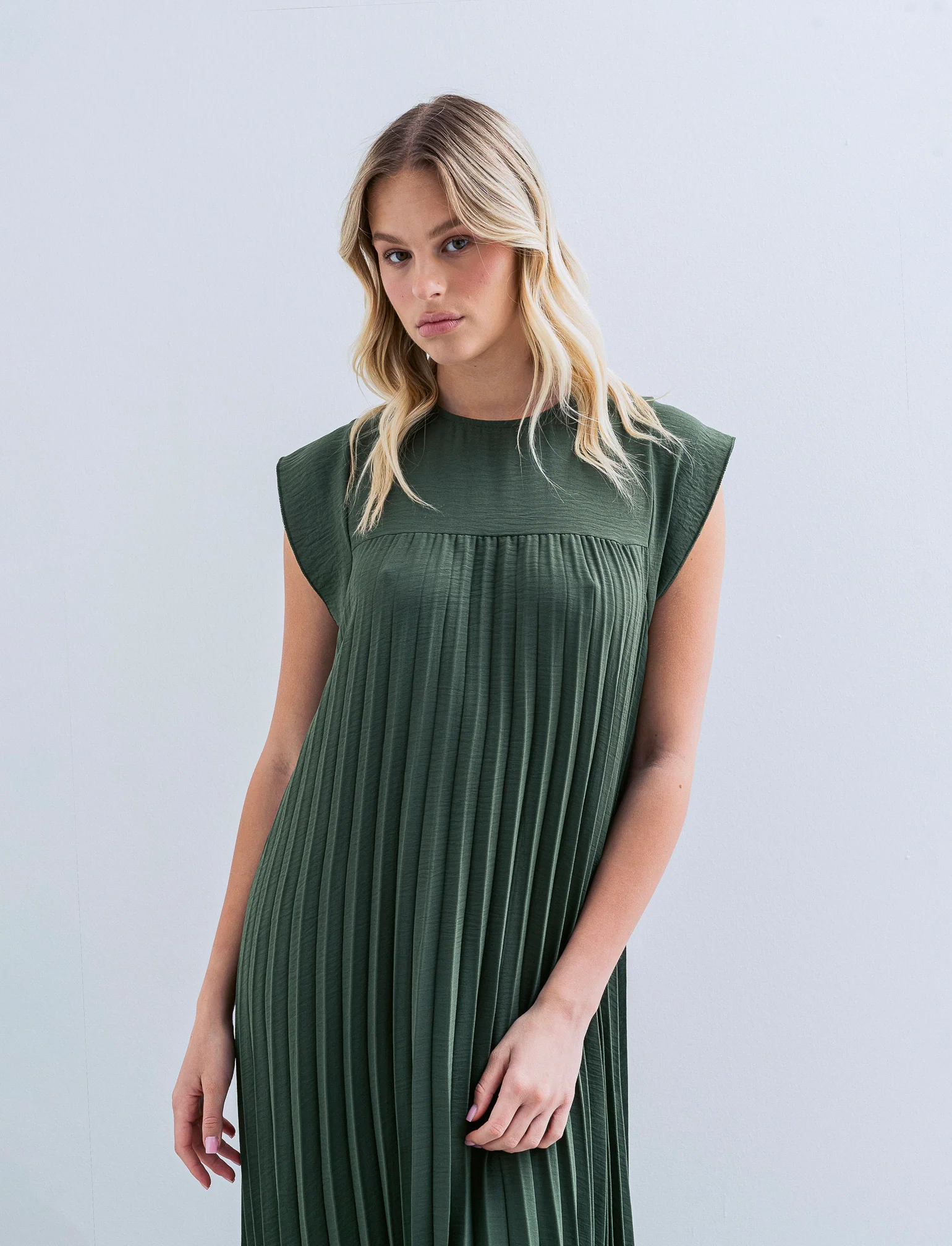 vestito lungo plisset giro manica - Verde militare - Image 2