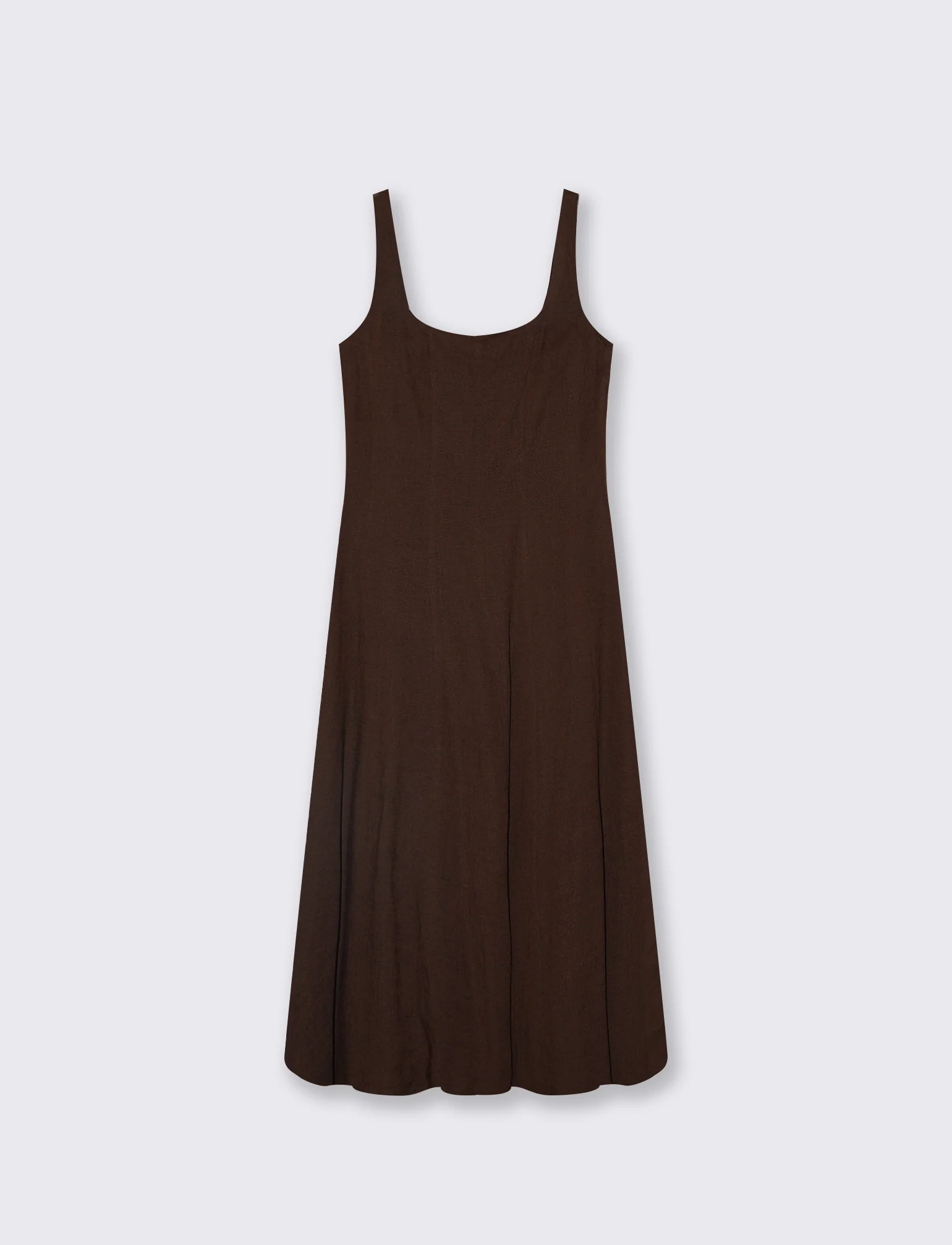 Vestito lungo smanicato con tagli e svaso - Marrone cioccolato - Image 4