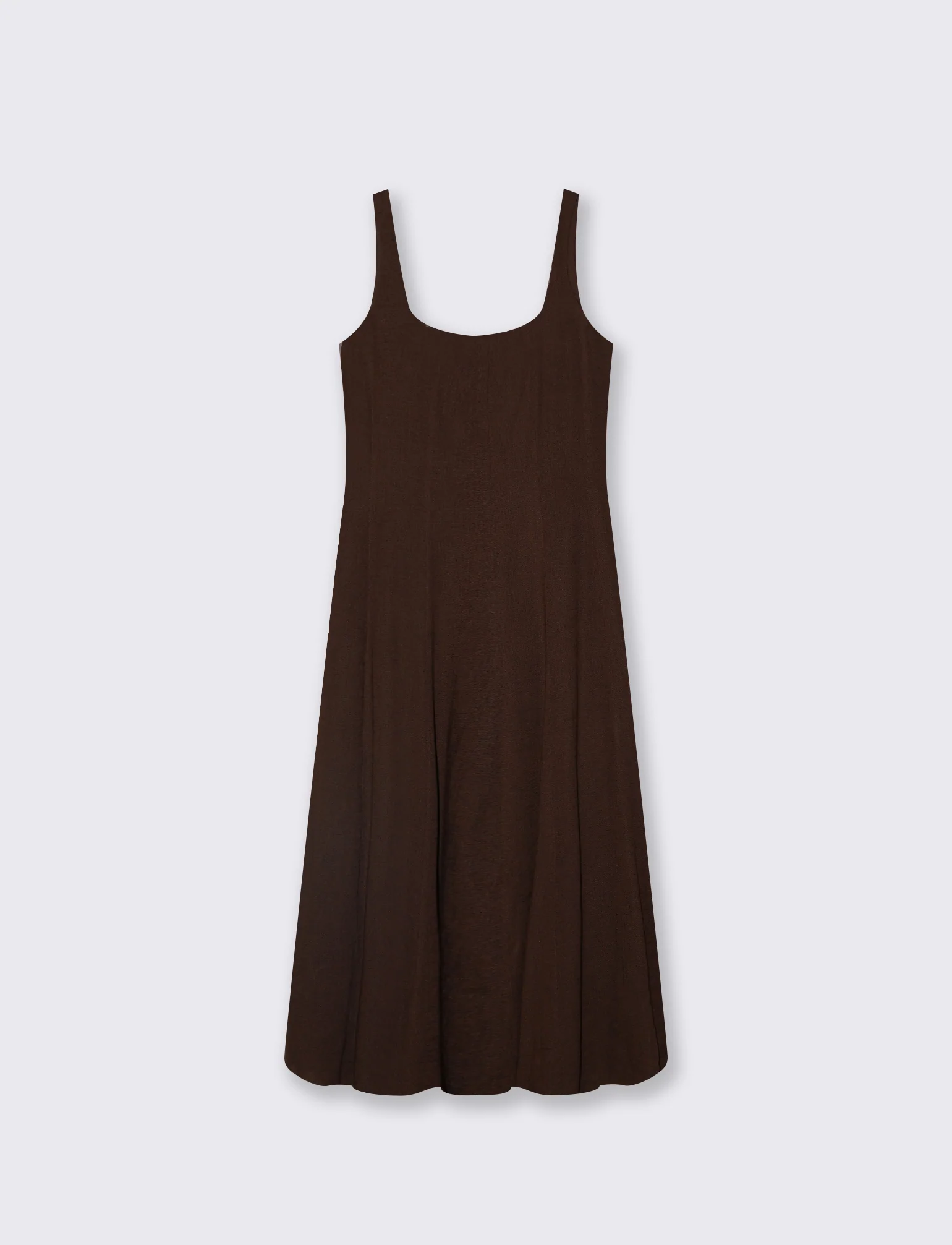 Vestito lungo smanicato con tagli e svaso - Marrone cioccolato - Image 5
