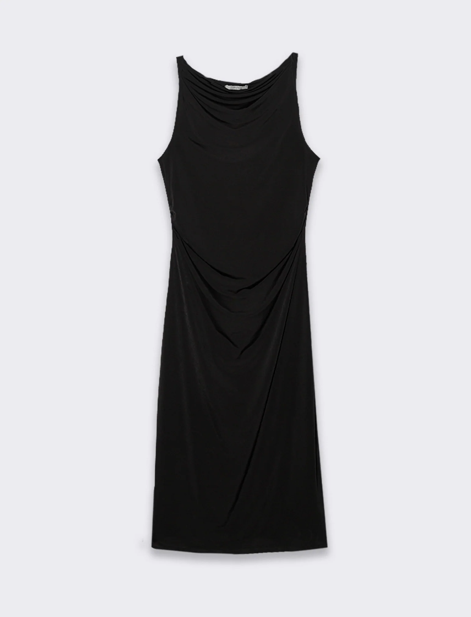 Vestito lungo smanicato in tessuto elastico - Nero - Image 3