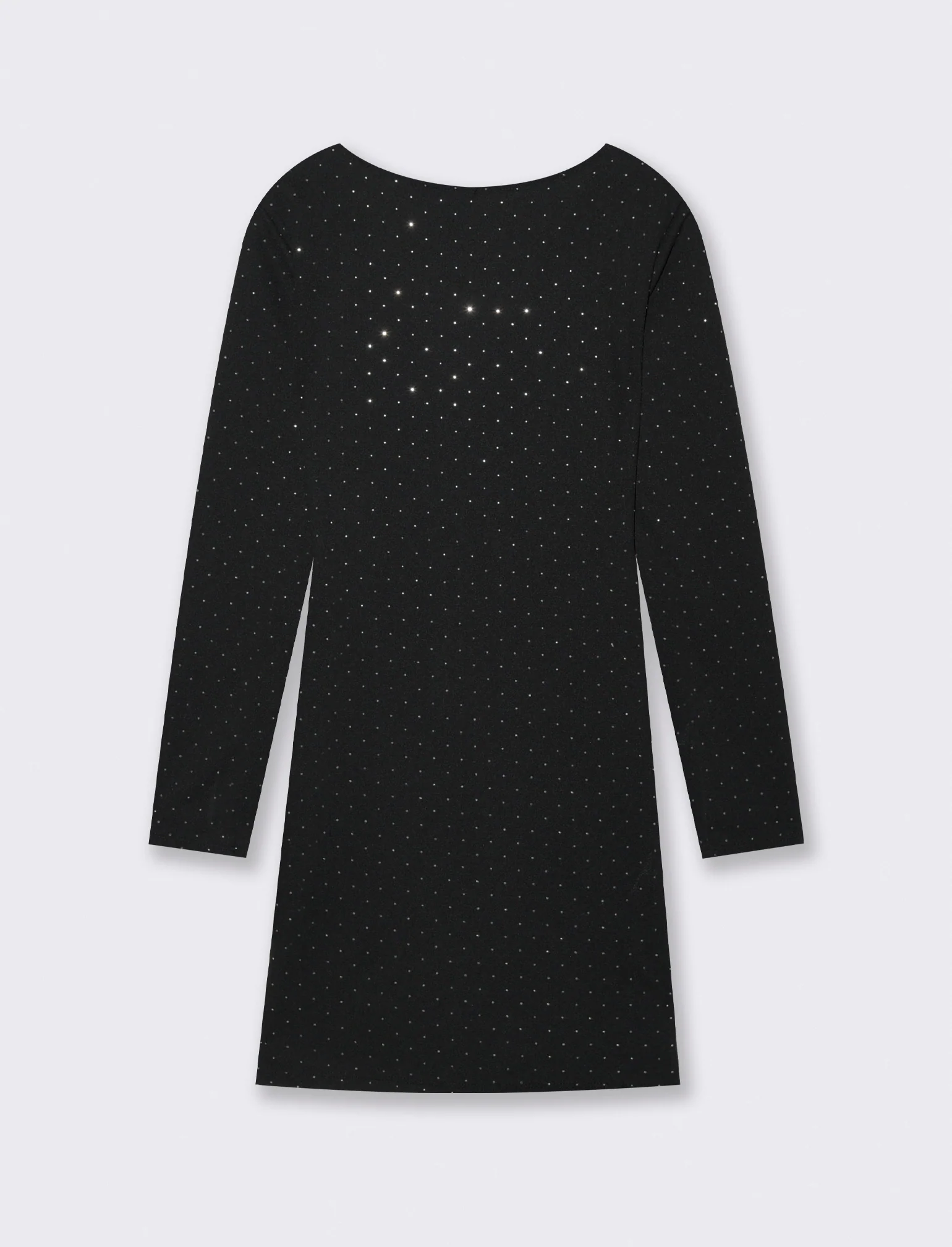 Vestito manica lunga, scollo a V, in tessuto con strass - Nero - Image 2