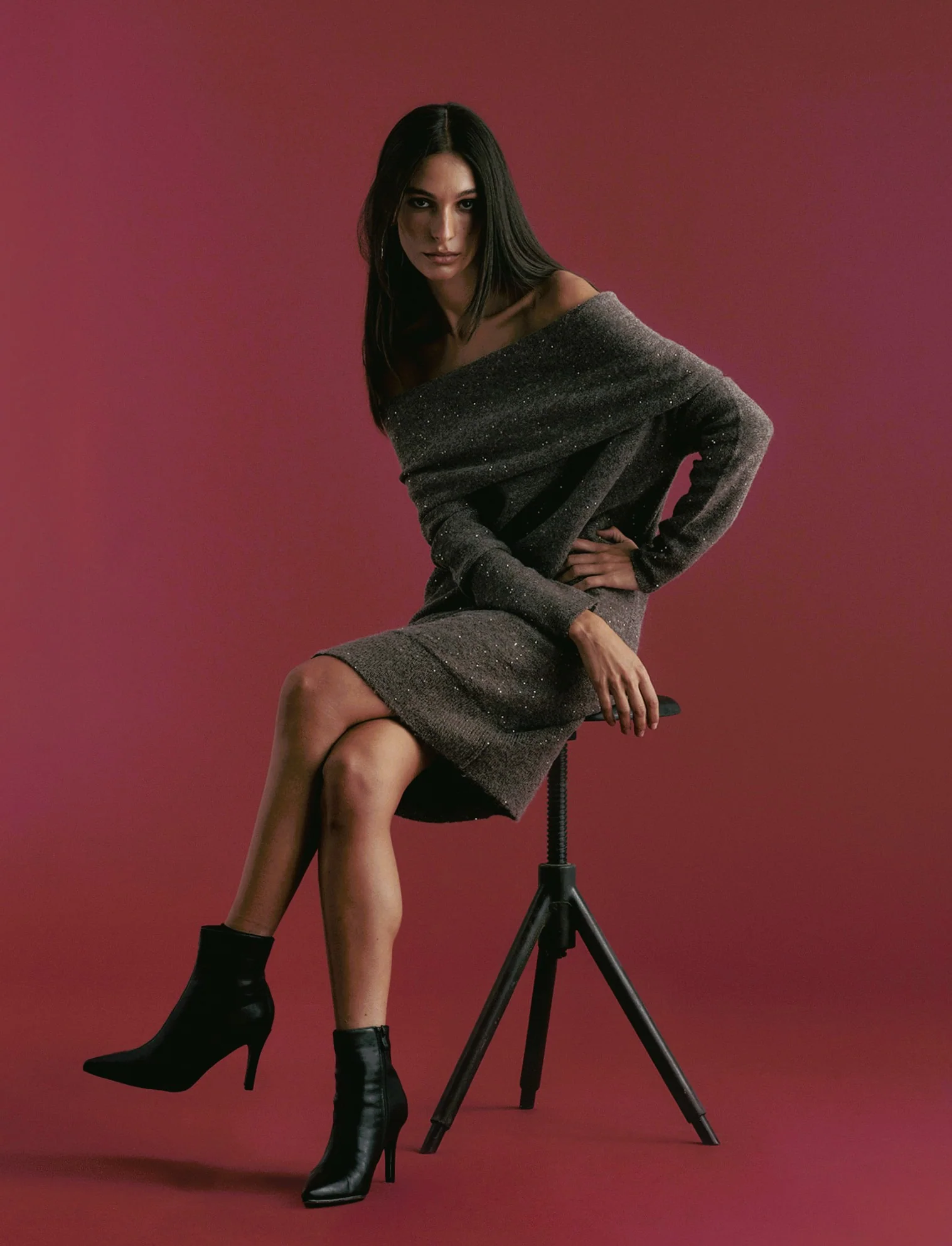 VESTITO OFF SHOULDER - Grigio tortora - Image 3