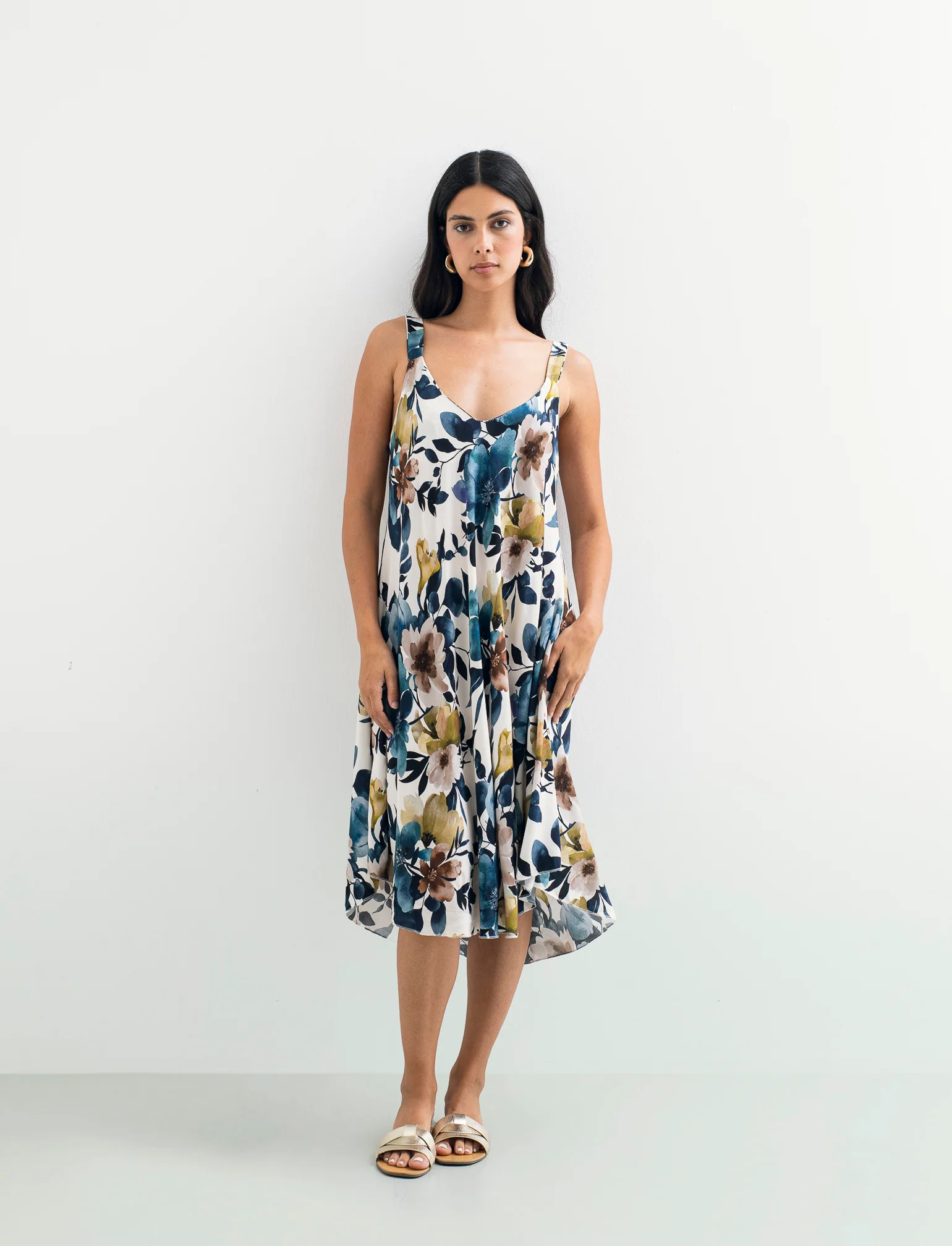 Vestito stampato con bretelline - Blu