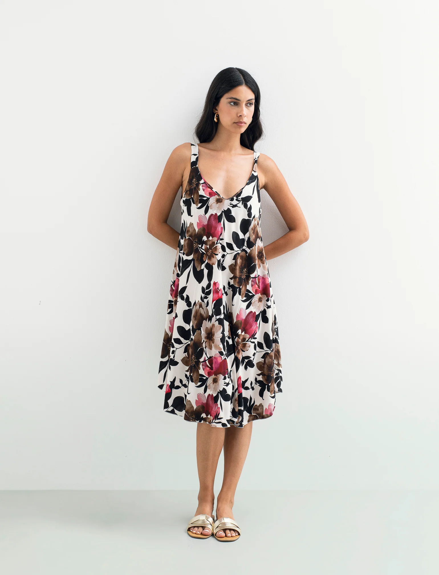 Vestito stampato con bretelline - Nero