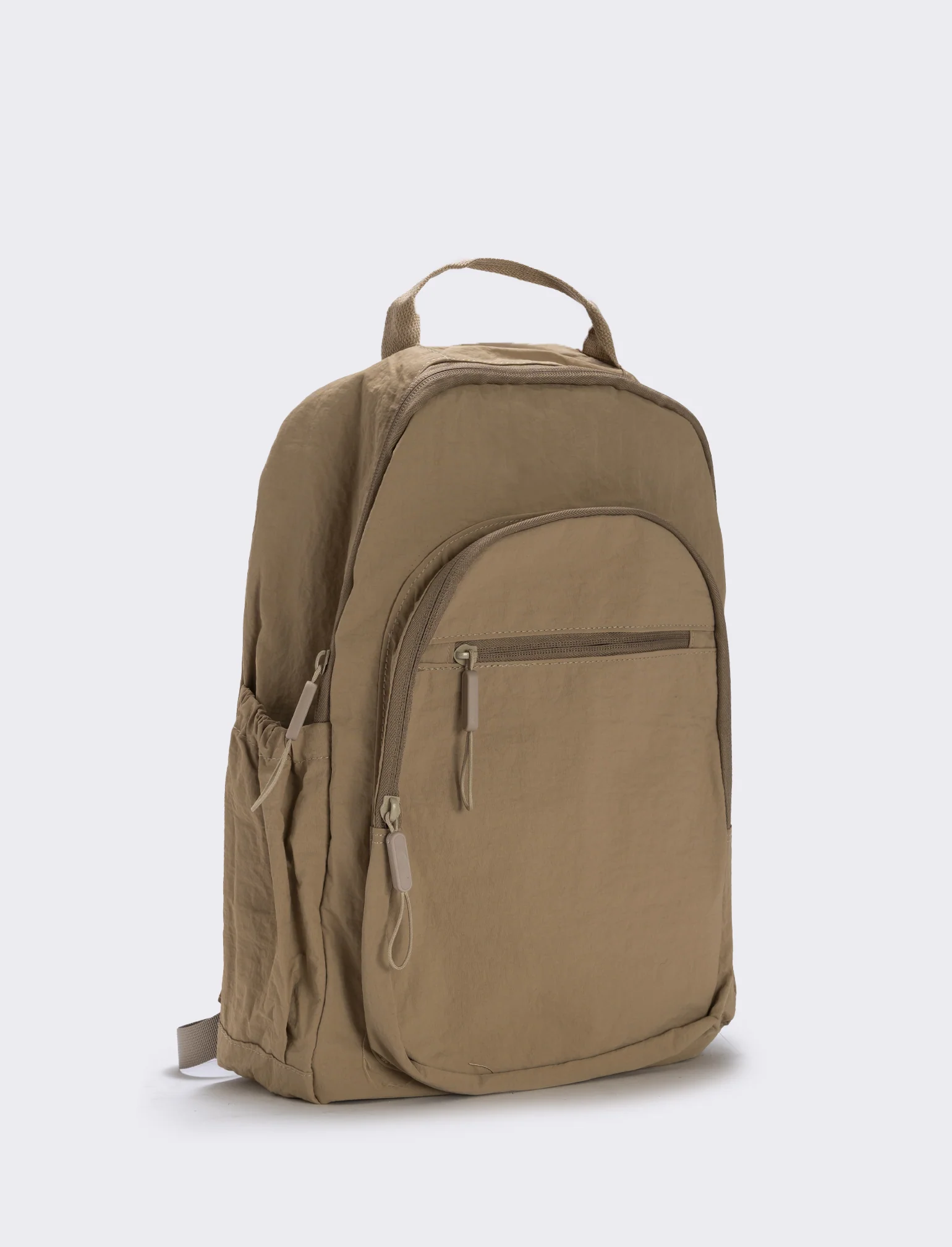 Zainetto in nylon con tasca frontale - Beige - Image 2