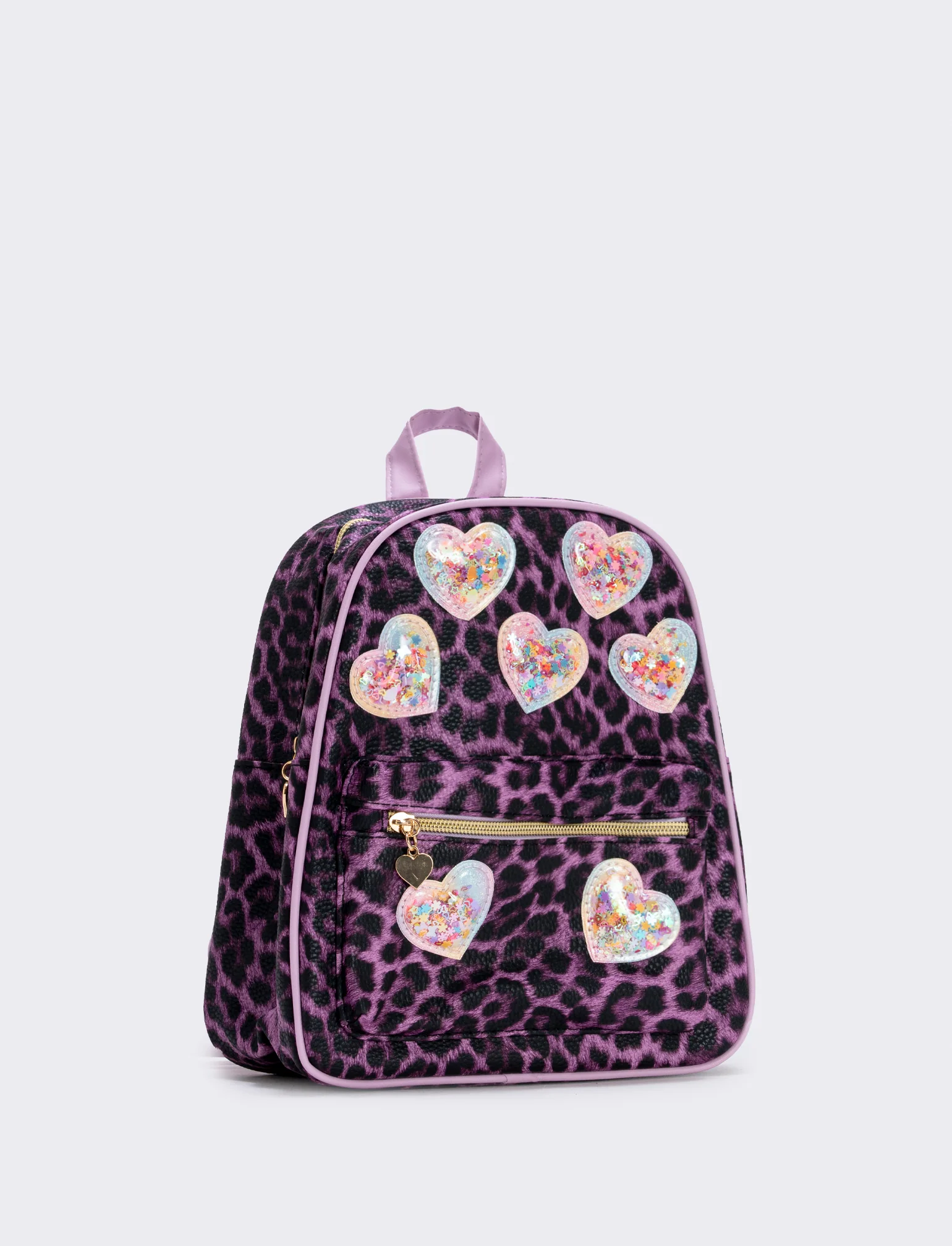 Zainetto leopardato con cuori glitterati - Lilla - Image 2