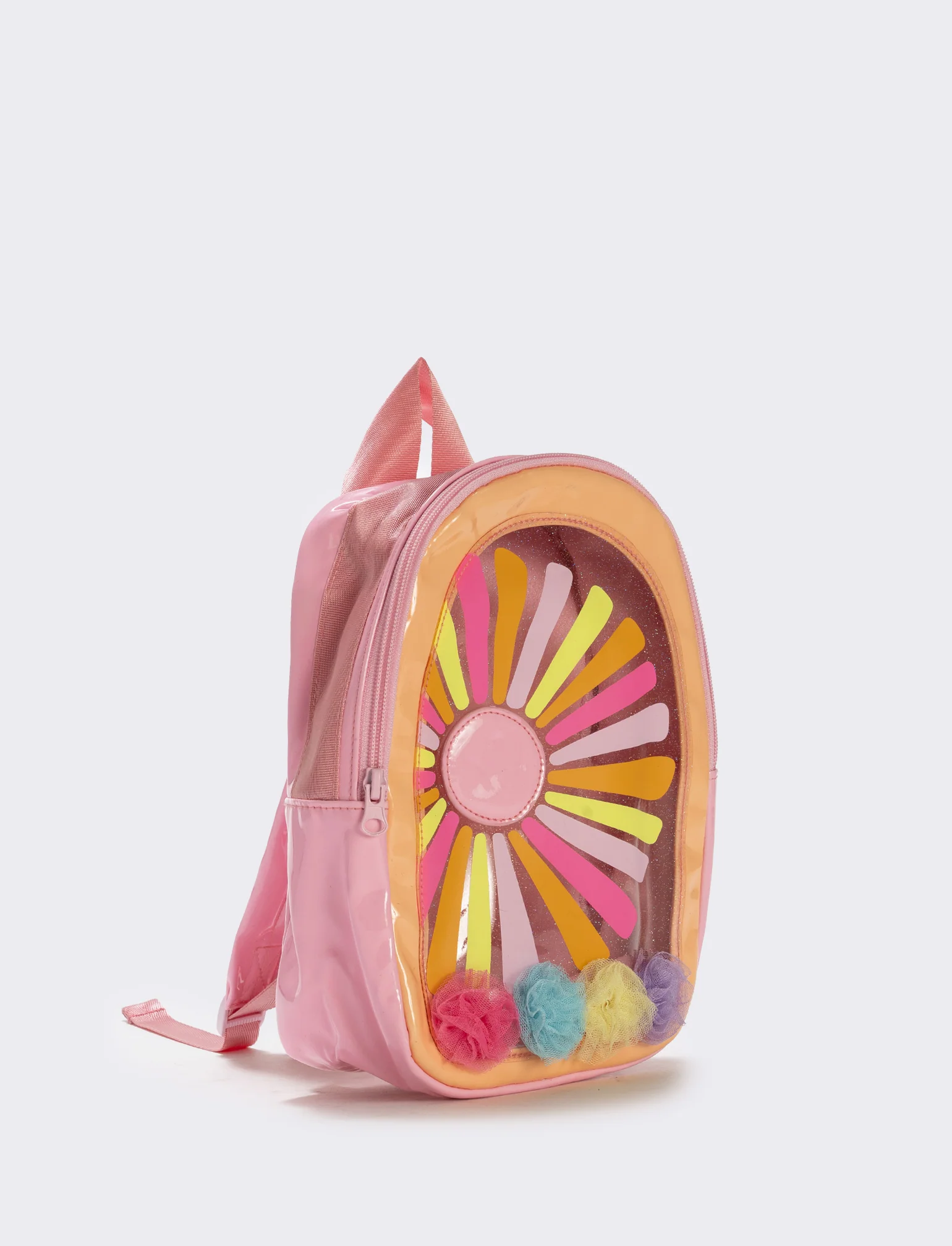 Zainetto trasparente con pon pon in tulle - Arancio - Image 2